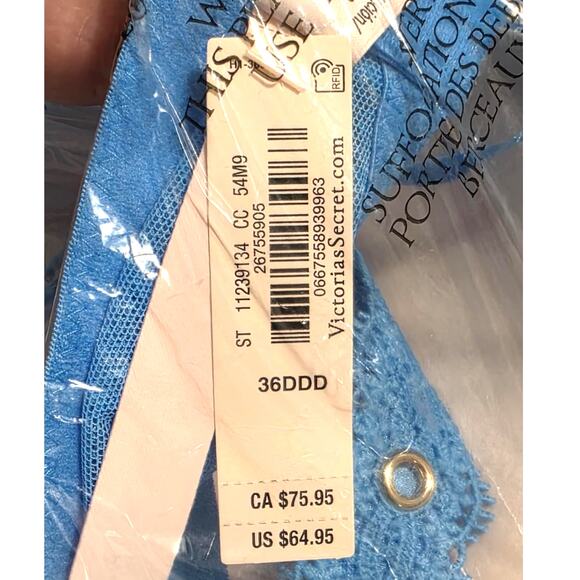 Victoria's Secret Very Sexy Rose Lace & Grommet Push-Up Bra Capri Blue 36F NEW - Picture 8 of 9